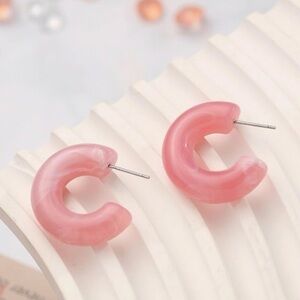 Acrylic Resin Pink Hoop Earrings